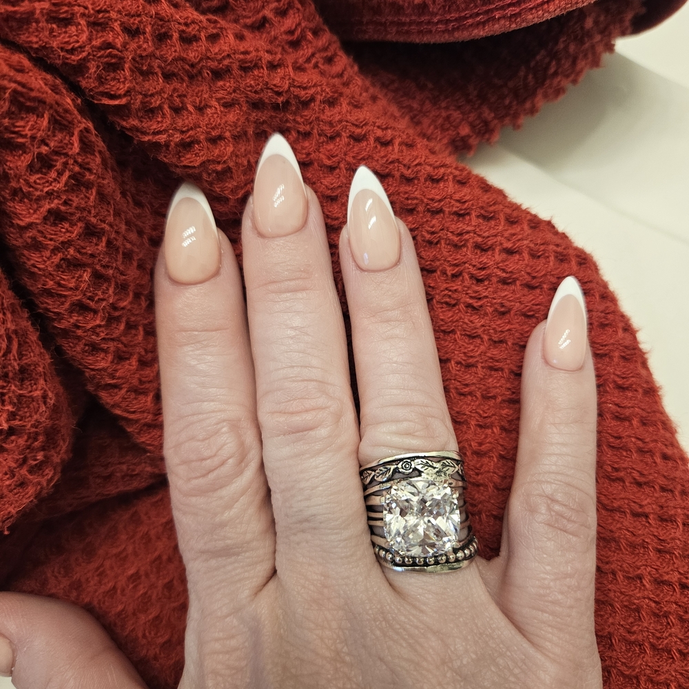 Elegant French Manicure with Statement Ring
